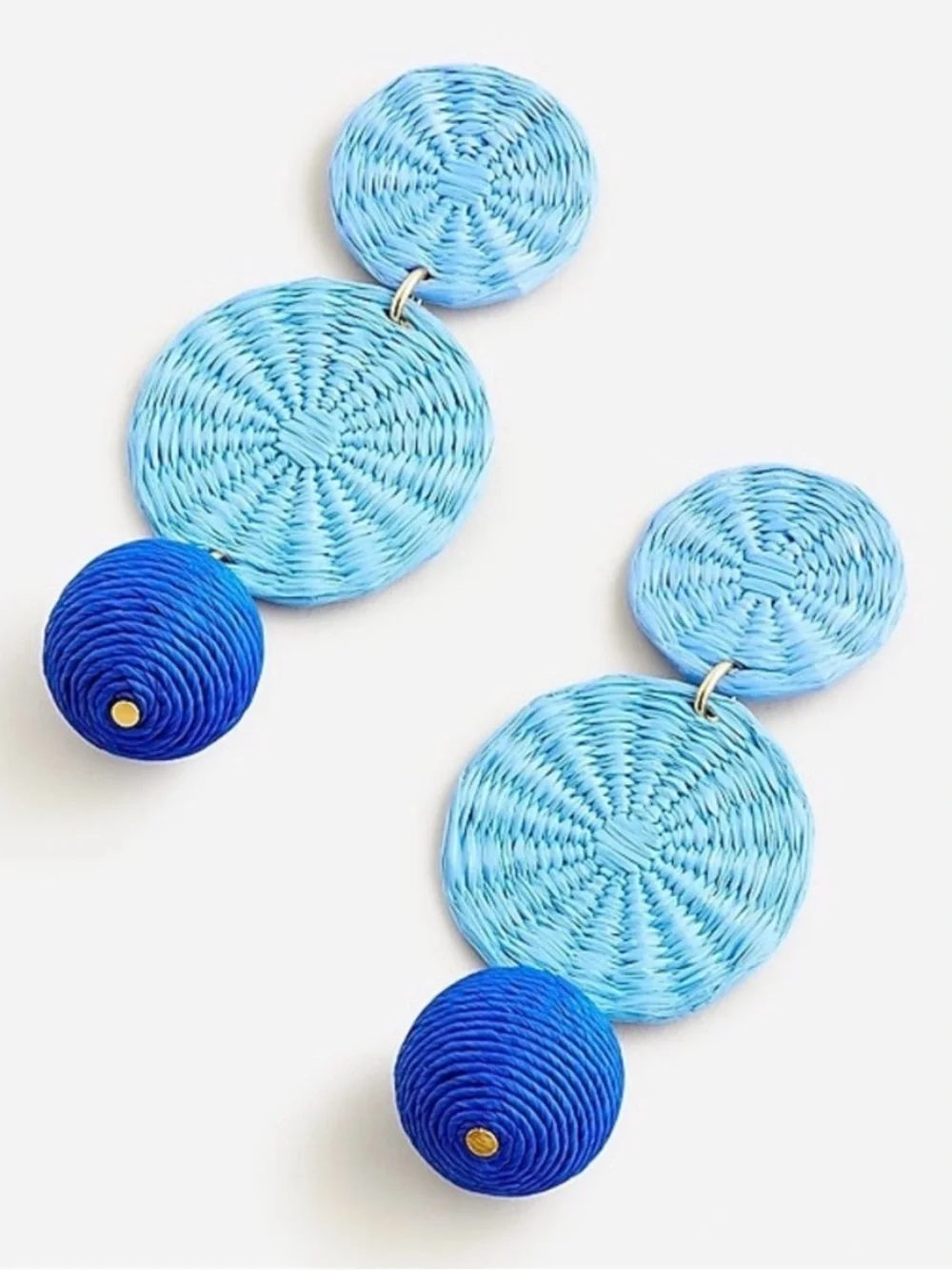 J. Crew Ocean Blue Raffia Statement Drop Dangly Ball Earrings 3.5”